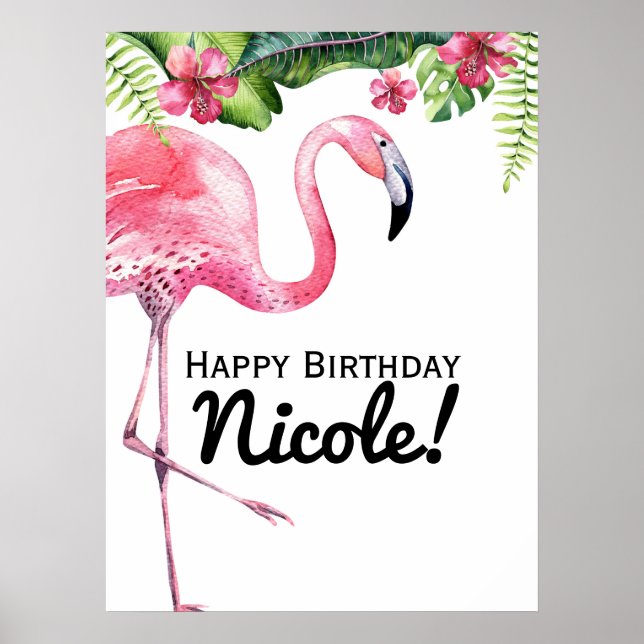 Poster Cartaz do Banner Tropical Flamingo Rosa & Hibisco (Frente)