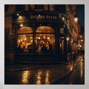 Poster Cartaz do Beerhouse Belgian Corner à Noite