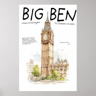 Poster Cartaz do Big Ben Torre do Relógio de Londres Rein