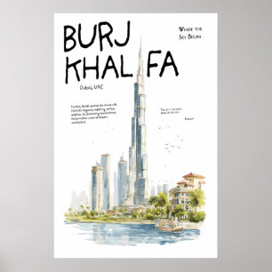 Poster Cartaz do Burj Khalifa  Dubai UAE Silhueta  Modern