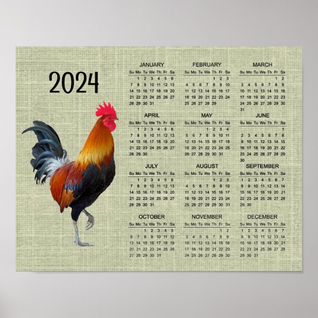 Poster Cartaz do Calendário 2024 do Galo Marchando Colori (Frente)