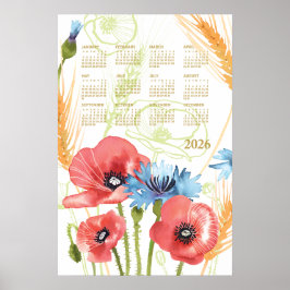 Poster Cartaz do Calendário 2026 Aquarela Papoula