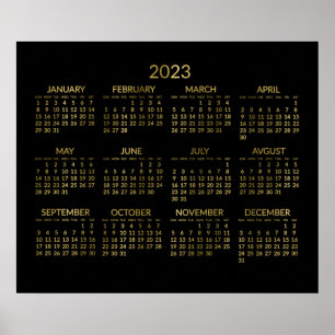 Poster Cartaz do Calendário Anual de 2023 em Ouro Falso e