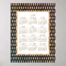 Póster Cartaz do Calendário Anual Dourado 2017 Preto 45x6
