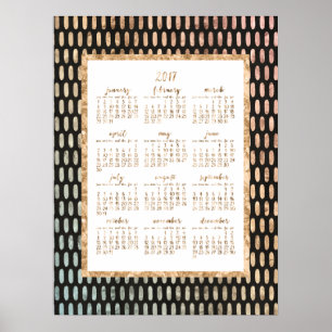 Póster Cartaz do Calendário Anual Dourado 2017 Preto 45x6