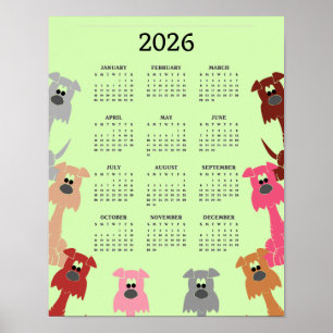 Poster Cartaz do Calendário de 2026 de Cães Coloridos Des