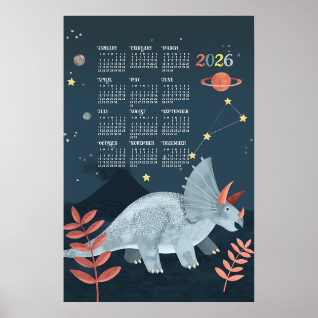 Poster Cartaz do Calendário de 2026 Triceratops  (Frente)