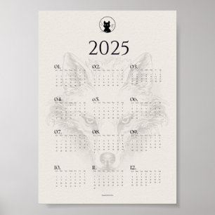 Poster Cartaz do Calendário de Desenhos de Lobo de 2025  