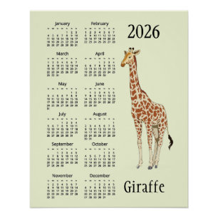 Póster Cartaz do Calendário de Design de Girafa 2026