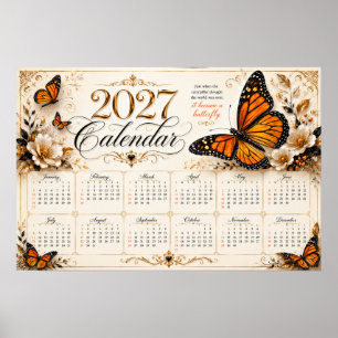 Poster Cartaz do Calendário de Parede da Borboleta Monarc