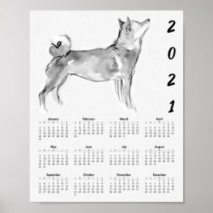 Poster Cartaz do Calendário de Pintura Original Shiba Inu