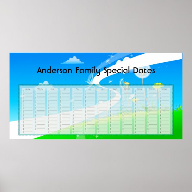 Poster Cartaz do Calendário Eterno de Dandelions (Frente)