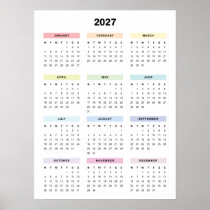 Poster Cartaz do Calendário Minimalista Arco-íris 2027