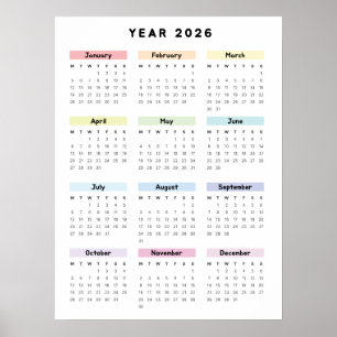 Poster Cartaz do Calendário Minimalista de Arco-íris de 2