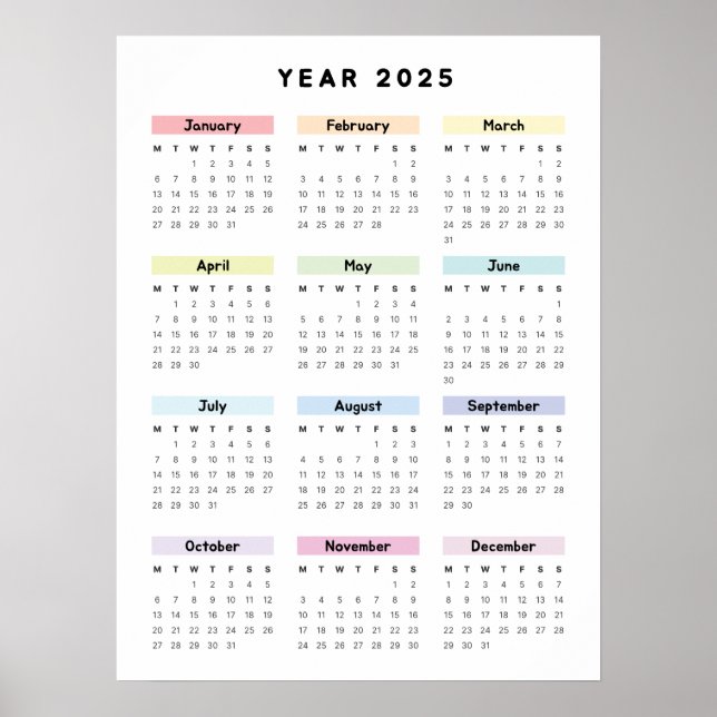 Poster Cartaz do Calendário Minimalista de Arco-íris de 2 (Frente)