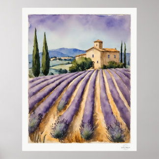 Poster Cartaz do Campo de Lavanda com Casa de Fazenda