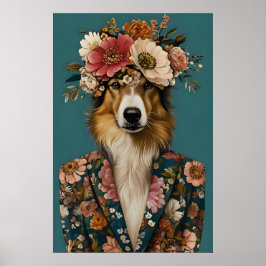 Poster Cartaz do Collie de Terno, Retrato do Collie, Óleo