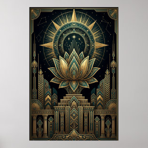 Poster Cartaz do Compasso Celestial Lótus Sagrado Art Déc