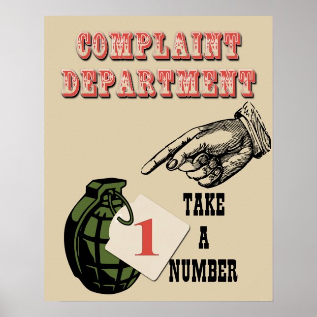 Póster Cartaz do Departamento de Reclamações 2 (Frente)