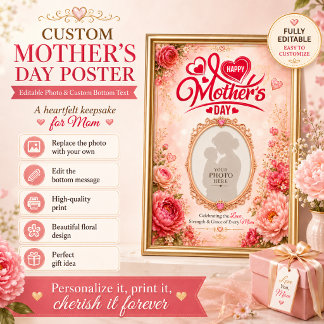 Poster Cartaz do Dia das Mães com Foto e Texto Editáveis