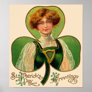 Póster Cartaz do Dia de São Patrício com Garota Irlandesa