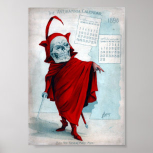 Póster Cartaz do Diabo do Esqueleto do Calendário Antikam