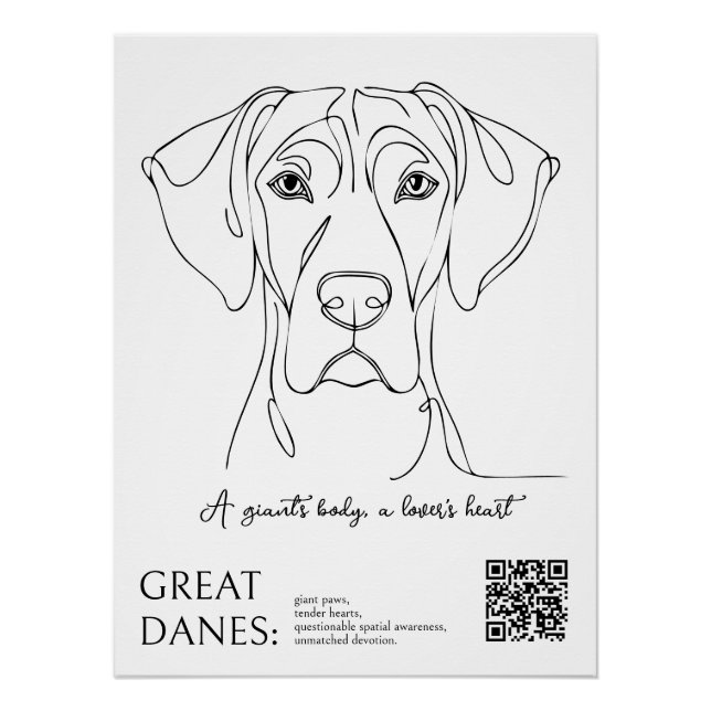 Póster Cartaz do Dogue Alemão em Arte Linear  (Frente)