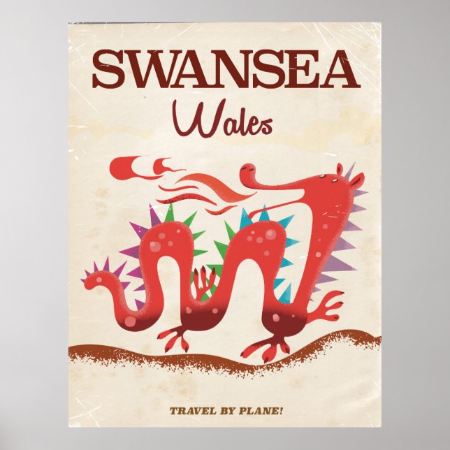 Poster cartaz do dragão de Swansea País de Gales (Frente)