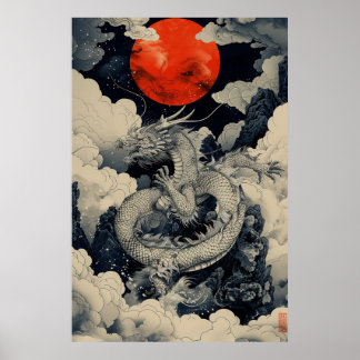 Poster Cartaz do Dragão Japonês Ukiyo-e – Poder Mítico