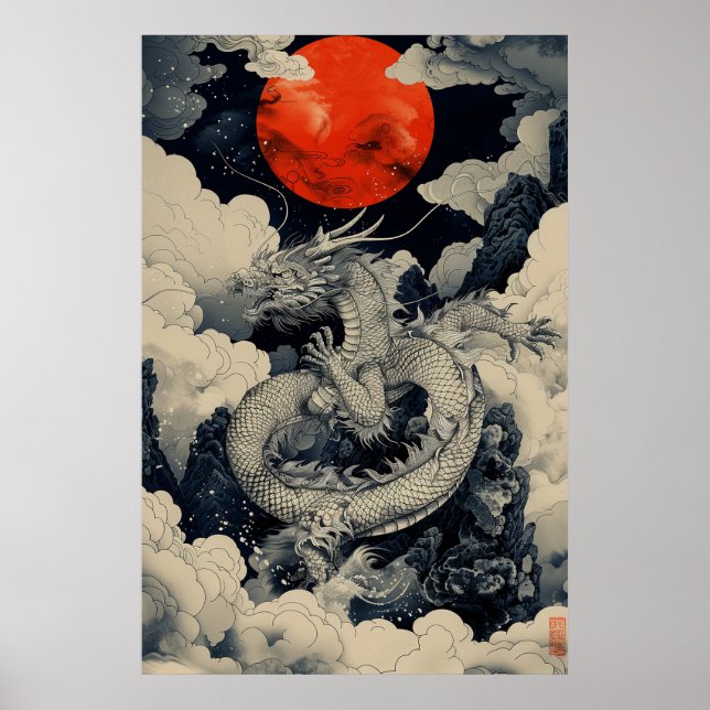 Poster Cartaz do Dragão Japonês Ukiyo-e – Poder Mítico (Frente)