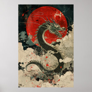 Poster Cartaz do Dragão Japonês Ukiyo-e – Poder Mítico