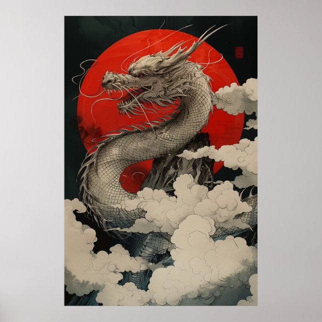 Poster Cartaz do Dragão Japonês Ukiyo-e – Poder Mítico (Frente)