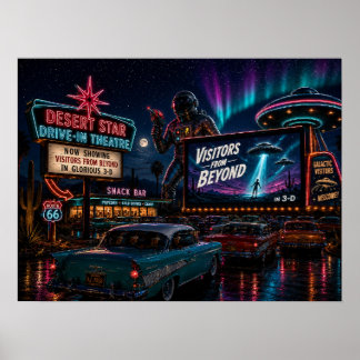 Poster Cartaz do Drive-In de Ficção Científica Retro Visi