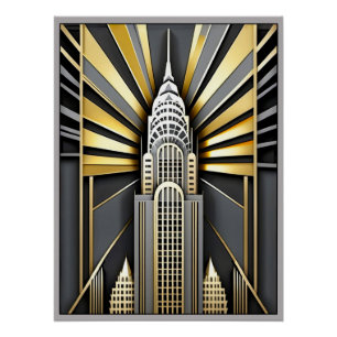 Póster Cartaz do Edifício Chrysler em Art Déco.