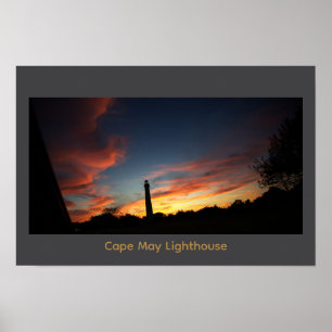 Poster Cartaz do Farol de Cape May ao Pôr do Sol