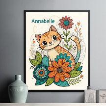 Cartaz do Gatinho Fofo com Flores