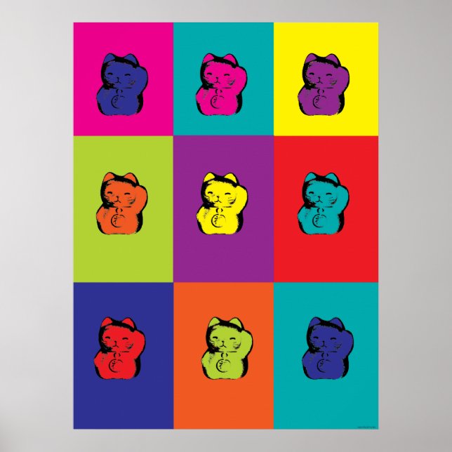 Póster cartaz do gatinho Maneki Neko arco-íris (Frente)