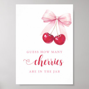 Poster Cartaz do Jogo de Chá de Bebê Cereja com Laço Rosa