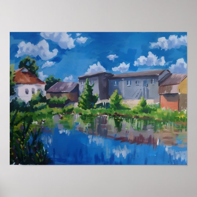 Poster Cartaz do Lago Panorâmico e Campo (Frente)