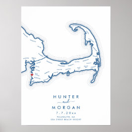 Poster Cartaz do Livro de Visitas Moderno Marinha Casamen