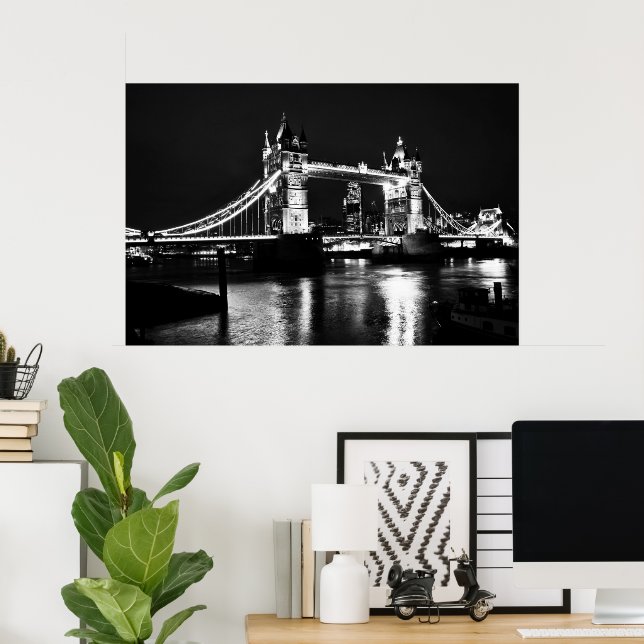 Poster Cartaz do London, Tower Bridge à Noite (Escritório em casa)