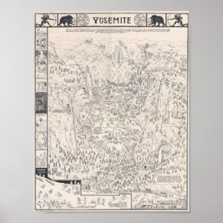 Poster Cartaz do Mapa Antigo do Parque de Yosemite 1931