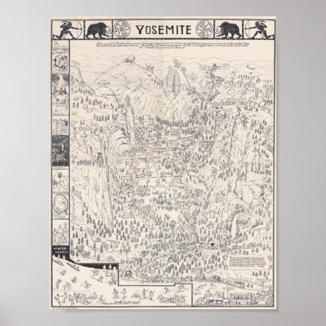 Poster Cartaz do Mapa Antigo do Parque de Yosemite 1931 (Frente)