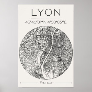Poster Cartaz do Mapa da Cidade de Lyon – Arte Minimalist