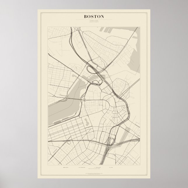 Poster Cartaz do Mapa da Rua de Boston (Frente)