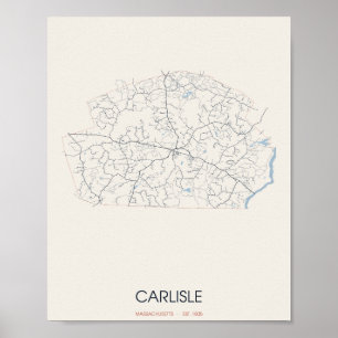 Poster Cartaz do Mapa da Rua de Carlisle Massachusetts