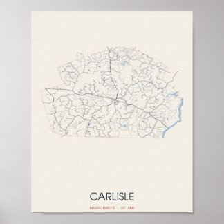 Poster Cartaz do Mapa da Rua de Carlisle Massachusetts