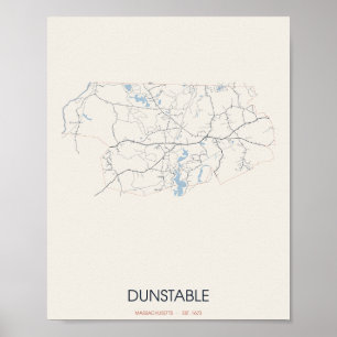 Poster Cartaz do Mapa da Rua de Dunstable Massachusetts