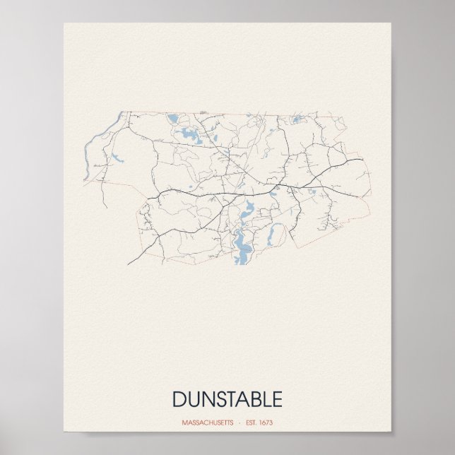 Poster Cartaz do Mapa da Rua de Dunstable Massachusetts (Frente)