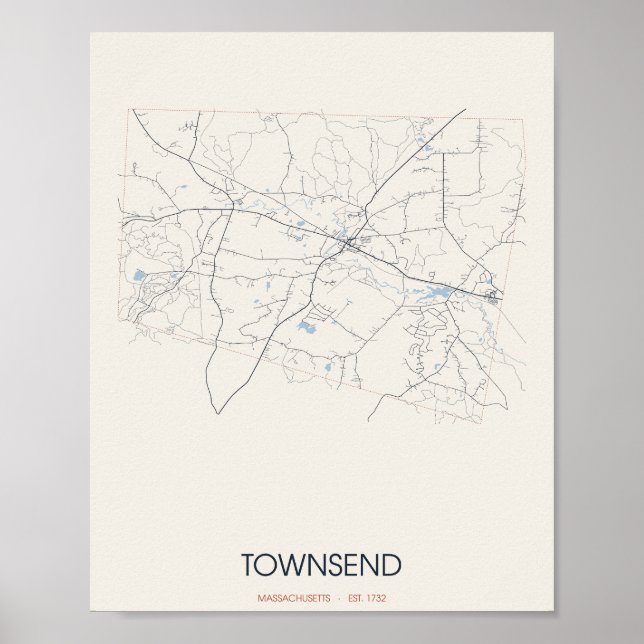 Poster Cartaz do Mapa da Rua de Townsend Massachusetts (Frente)